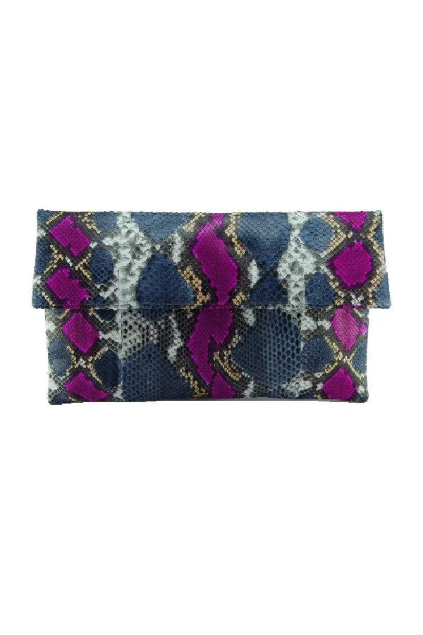 Mandalay Denim Pink Motif Foldover Clutch