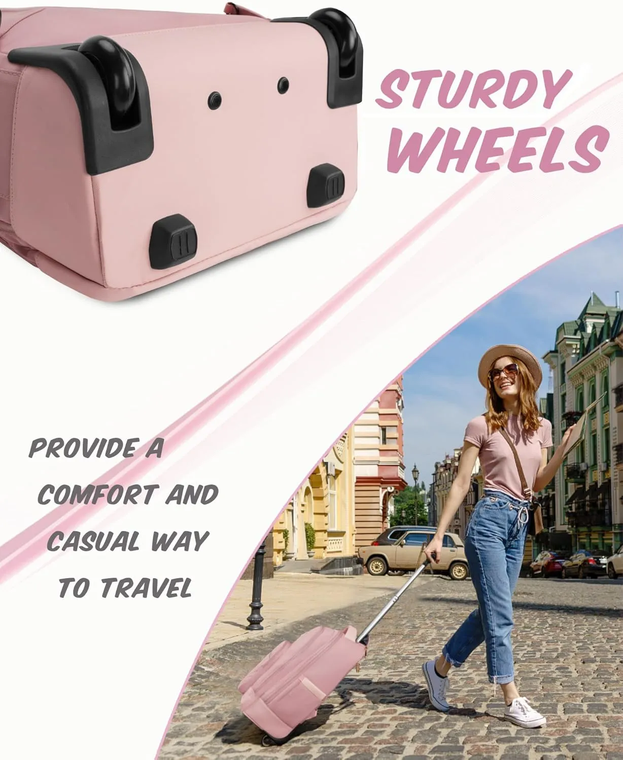 MATEIN Rolling Backpack for Women, 17 Inch Travel Laptop Backpacks with Wheels, Large Carry On Business Luggage Roller Backpack, Waterproof Trolley Suitcase Overnight College Work Computer Bag, Pink