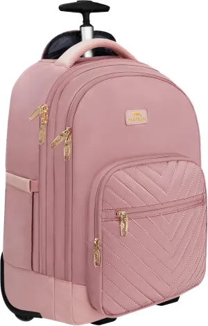 MATEIN Rolling Backpack for Women, 17 Inch Travel Laptop Backpacks with Wheels, Large Carry On Business Luggage Roller Backpack, Waterproof Trolley Suitcase Overnight College Work Computer Bag, Pink