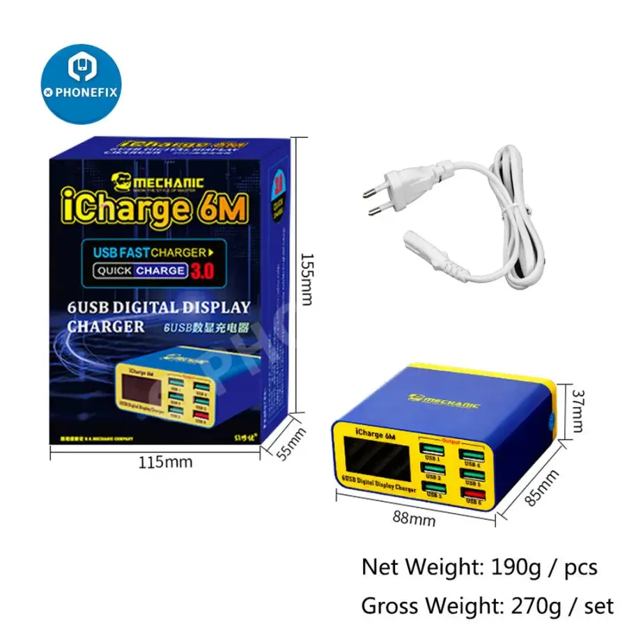 MECHANIC iCharge 6M QC 3.0 Digital Display 6 Port Smart Charger