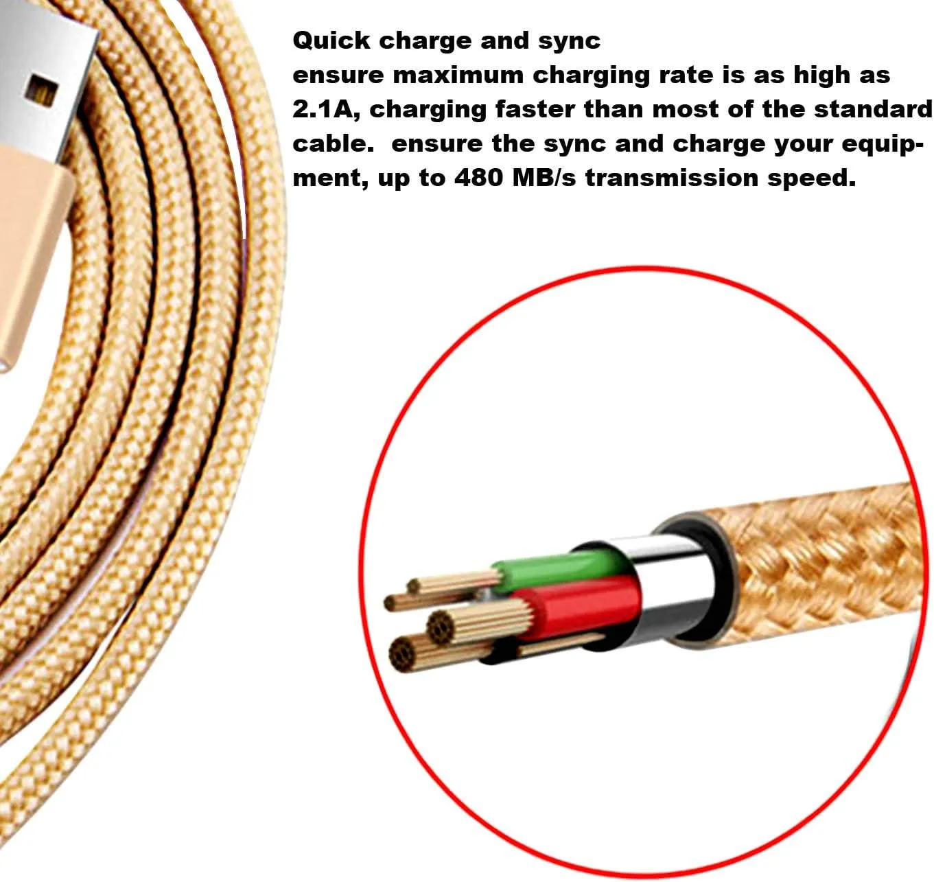 Micro USB Cable, 10Pack 5FT Android Charger Cord Long Braided Sync Fast Charging Cables,-Black