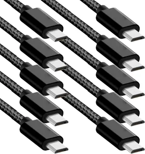 Micro USB Cable, 10Pack 5FT Android Charger Cord Long Braided Sync Fast Charging Cables,-Black