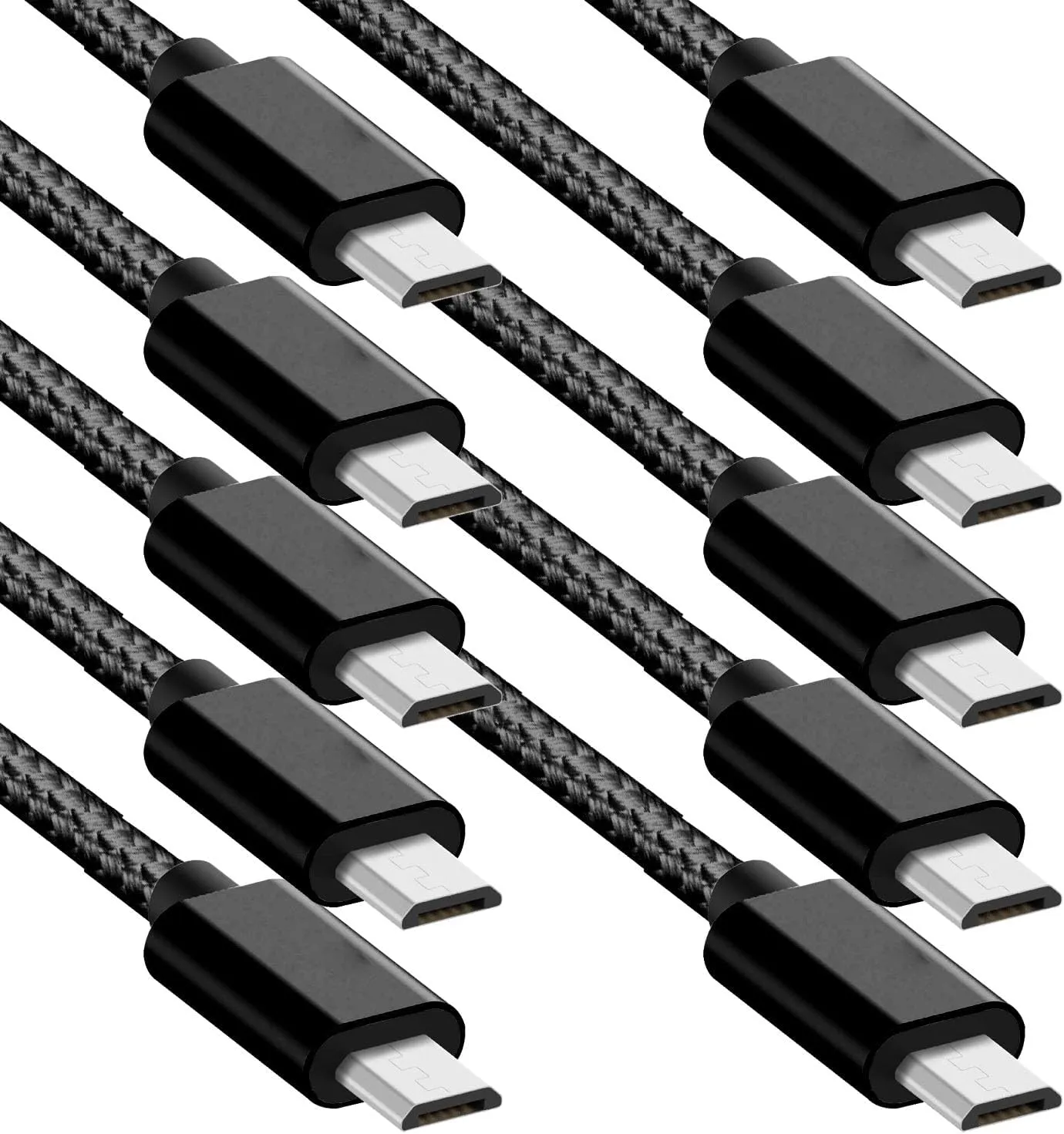 Micro USB Cable, 10Pack 5FT Android Charger Cord Long Braided Sync Fast Charging Cables,-Black