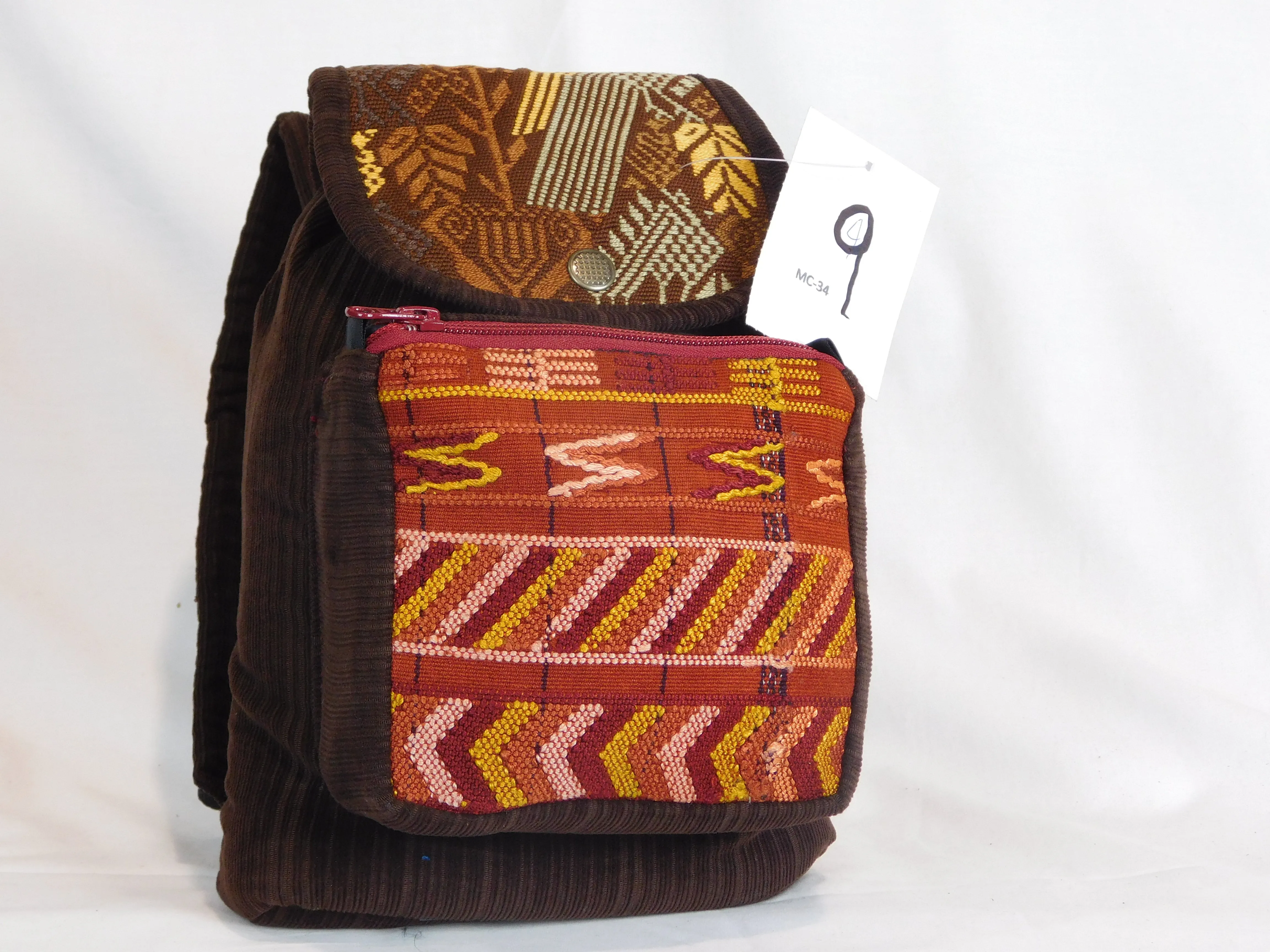 Mini backpack in corduroy with hand brocaded accents