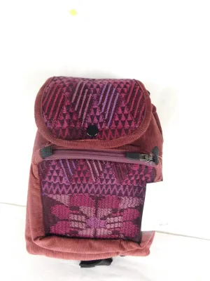 Mini backpack in corduroy with hand brocaded accents
