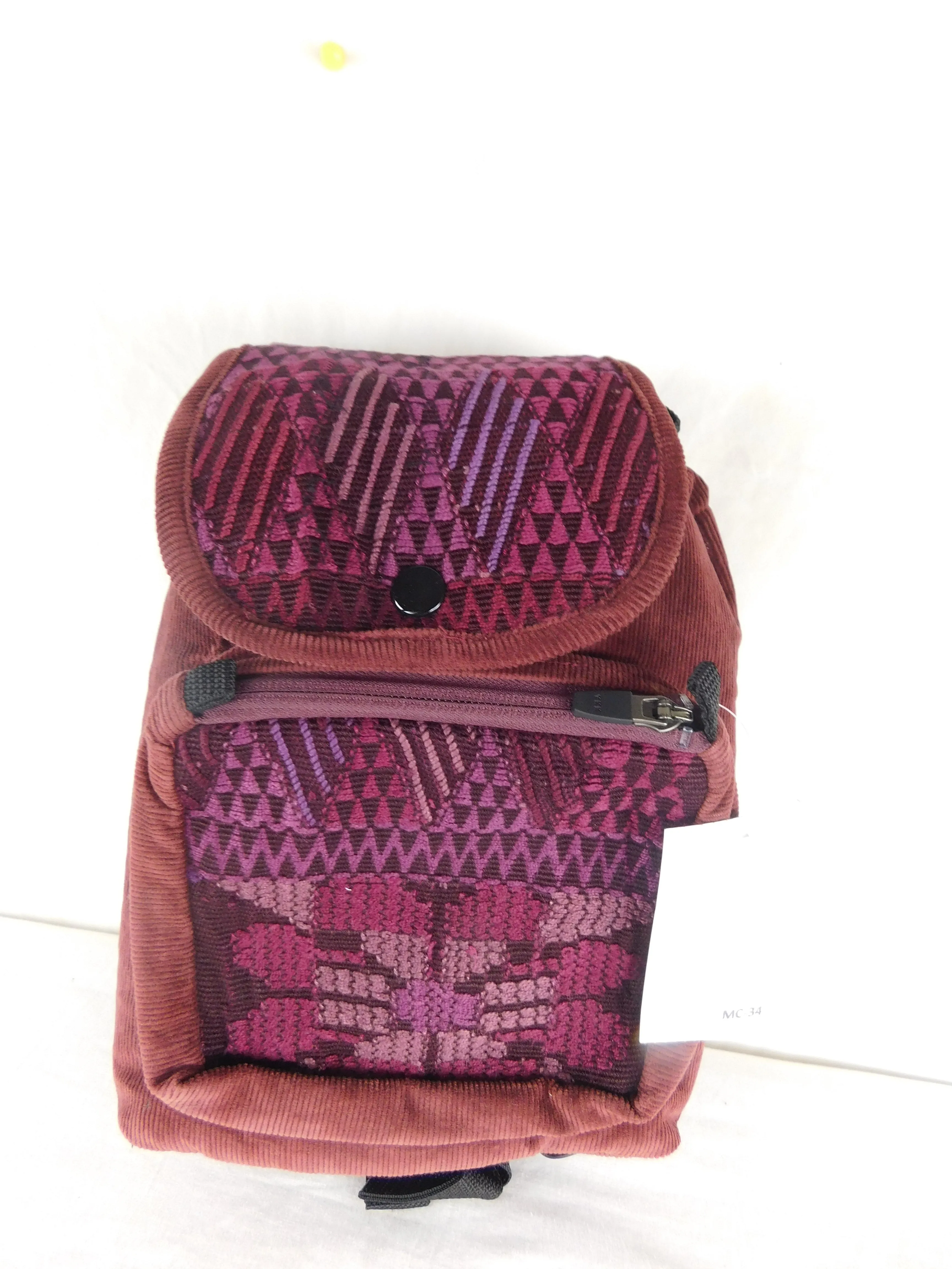 Mini backpack in corduroy with hand brocaded accents