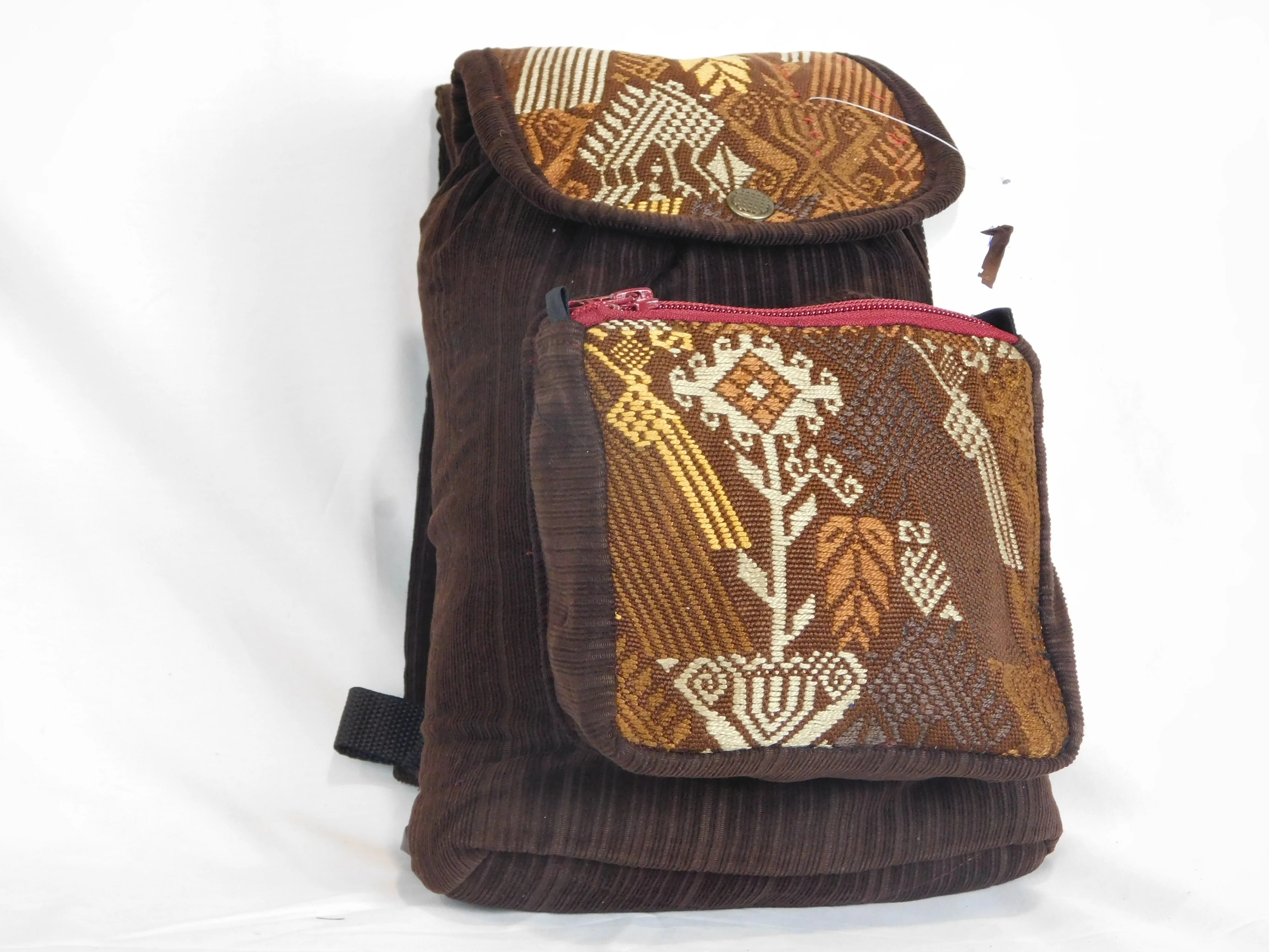 Mini backpack in corduroy with hand brocaded accents
