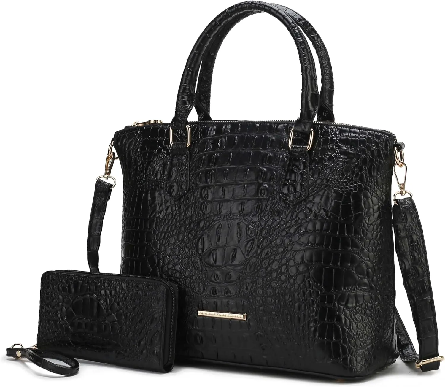 MKF Collection Tote Bag for Women & Wristlet Wallet Purse Set, Crocodile-Embossed Vegan Leather Top-Handle Handbag by Mia k