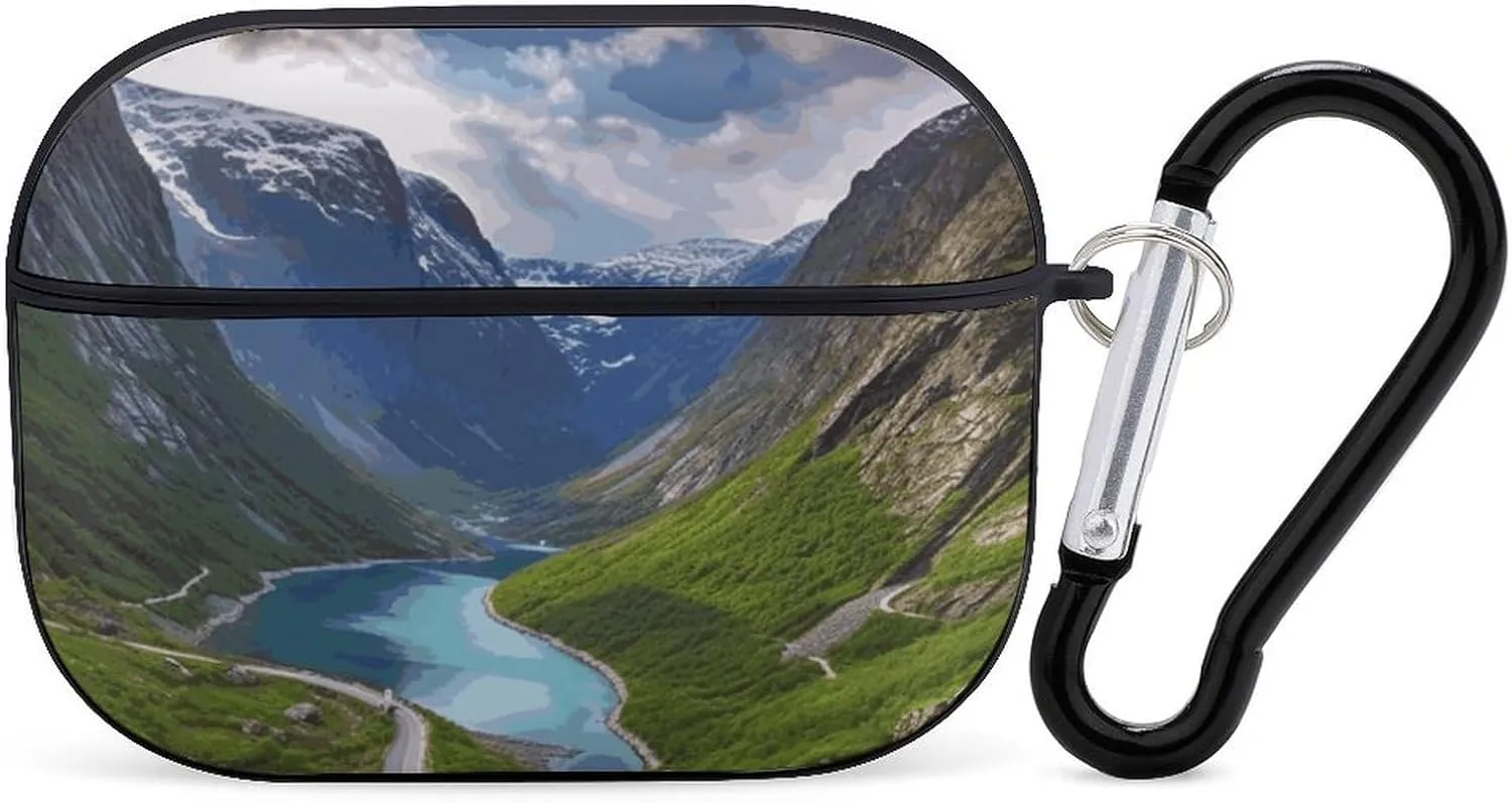 Norwegian Fjords Airpod Pro Case Cover for Women Hard Shell Full Drop Protection Cover with Keychain Compatible with AirPods Pro 2nd/1st Generation, Front LED Visible,Black