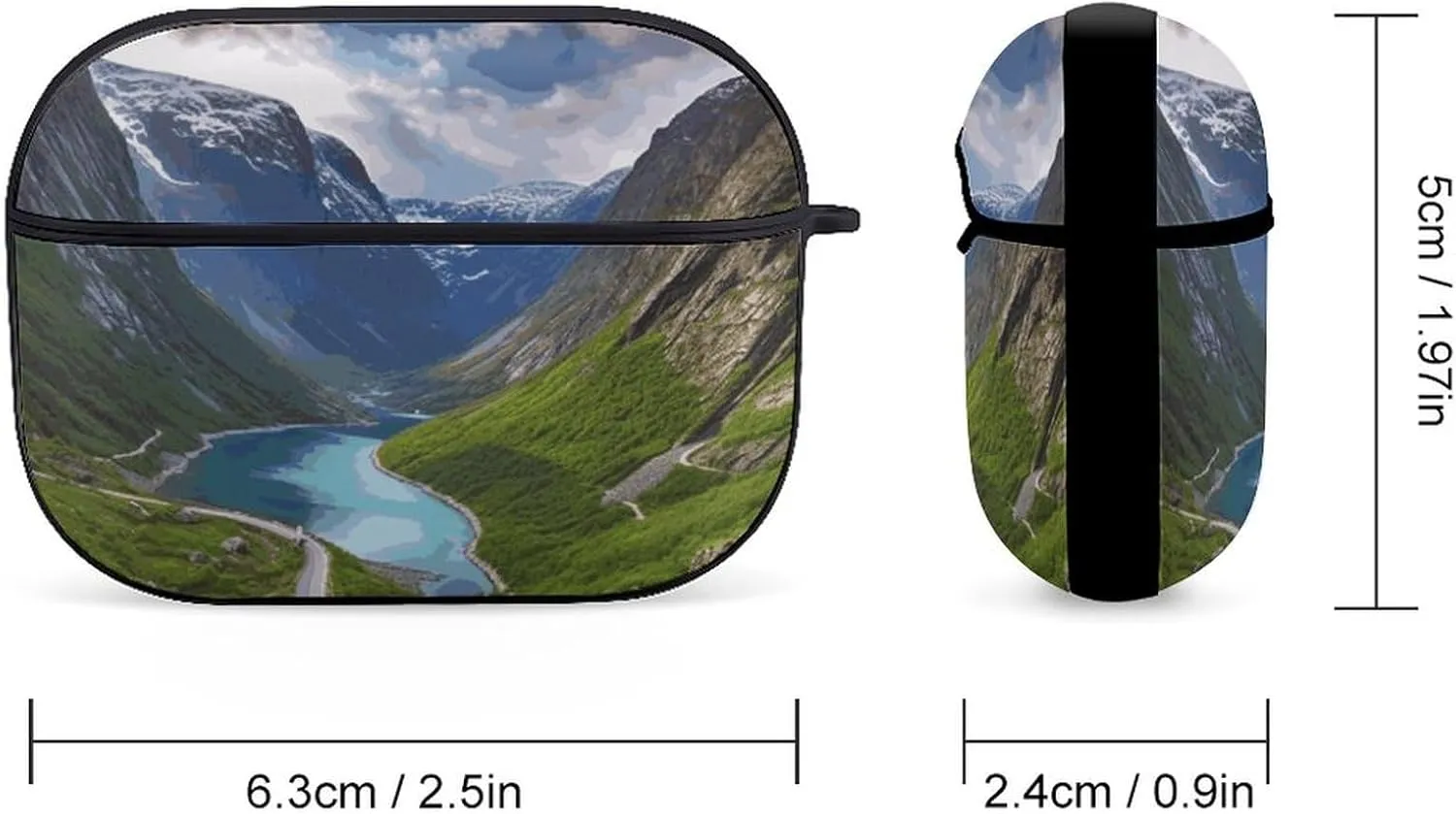 Norwegian Fjords Airpod Pro Case Cover for Women Hard Shell Full Drop Protection Cover with Keychain Compatible with AirPods Pro 2nd/1st Generation, Front LED Visible,Black