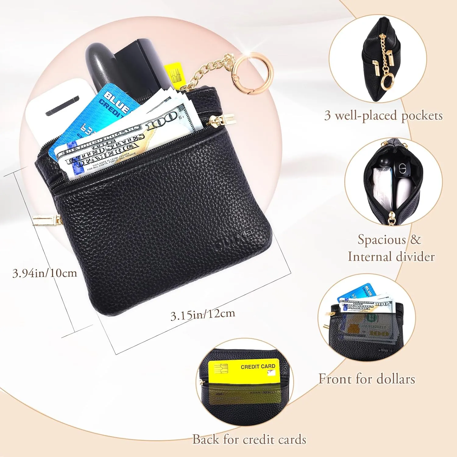 OUTXE Clip and Go Strap for Phone with Wallet Crossbody, Detachable Wrist Strap Save Girls Anti Theft Lanyard with Zippered Pouch & 2* Nylon Tab for All Phones (Black)