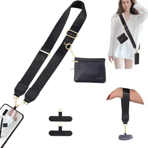 OUTXE Clip and Go Strap for Phone with Wallet Crossbody, Detachable Wrist Strap Save Girls Anti Theft Lanyard with Zippered Pouch & 2* Nylon Tab for All Phones (Black)