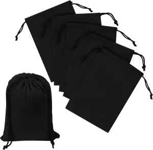 PALTERWEAR Black Cotton Drawstring Bags, Reusable Quality with Double String, For Pantry Gifts Stationery - Pack of 6 (Black Cotton Blend, 5 x 7 Inch)