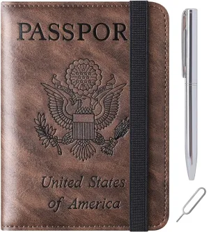 Passport Holder Cover Wallet Travel Essentials Leather Rfid Blocking Case Vacation Luggage Must Haves Travel Accessories for Men Women (116#Coffee)