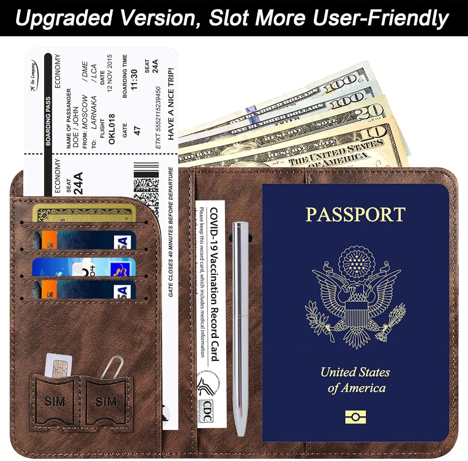Passport Holder Cover Wallet Travel Essentials Leather Rfid Blocking Case Vacation Luggage Must Haves Travel Accessories for Men Women (116#Coffee)