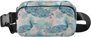 Peacocks and Palm Leaves Fanny Packs Belt Bag for Women Men,Waterproof Crossbody Bag,Fashion Waist Packs for Workout/Running/Yoga/Shopping/Hiking