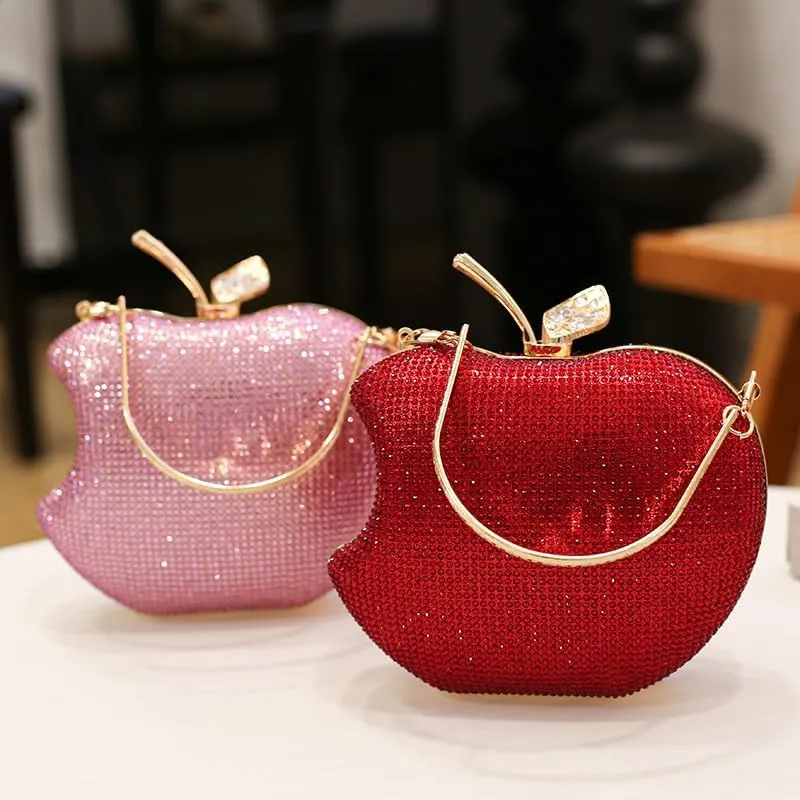 pearl&she Sparkly Apple Rhinestone Handbags Diamond Women Evening Bags Bling Minaudiere Clutch Crystal Purses For Party.