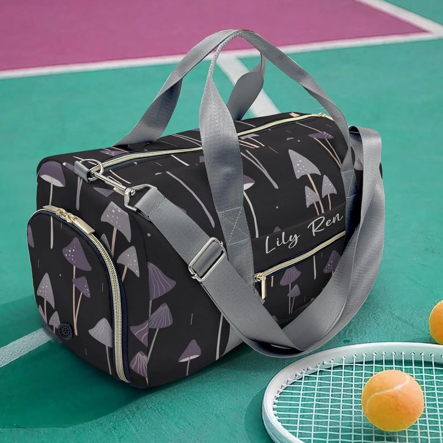 Personalized Duffel Bag Woodland Mushrooms Customized Multi-Function Travel Bag Gym Sports Bag Dance Bag Women Men Carry On Weekend Bags