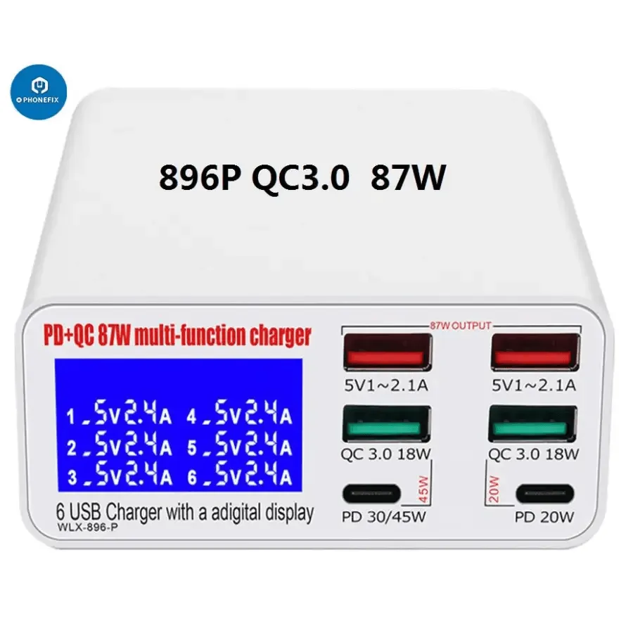 Phone USB Charging Station Digital Display 6 Port Phone USB Charger