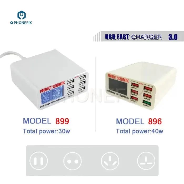 Phone USB Charging Station Digital Display 6 Port Phone USB Charger