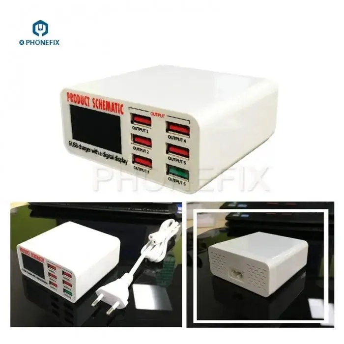 Phone USB Charging Station Digital Display 6 Port Phone USB Charger