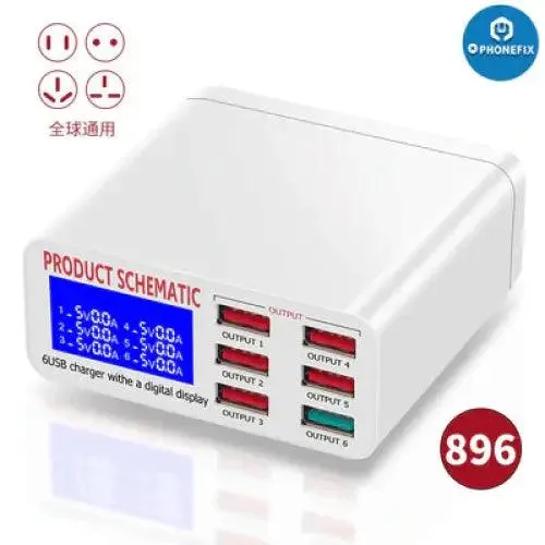 Phone USB Charging Station Digital Display 6 Port Phone USB Charger