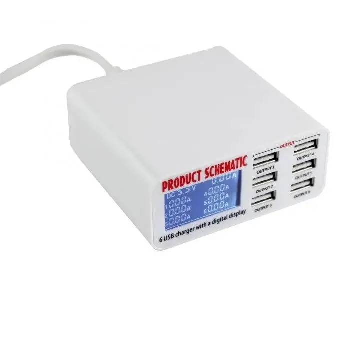 Phone USB Charging Station Digital Display 6 Port Phone USB Charger