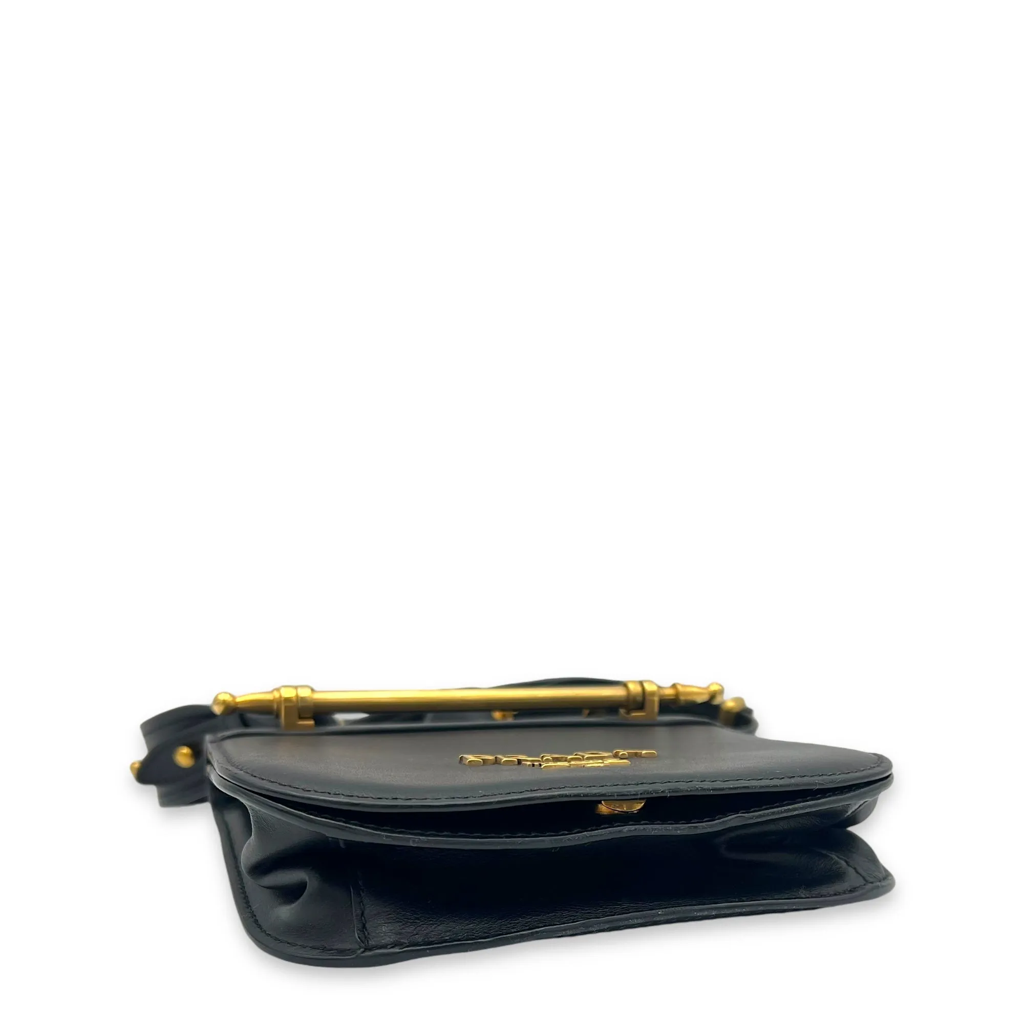 Pionniere Saddle Crossbody Bag Black in Calfskin, Gold hardware