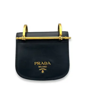 Pionniere Saddle Crossbody Bag Black in Calfskin, Gold hardware