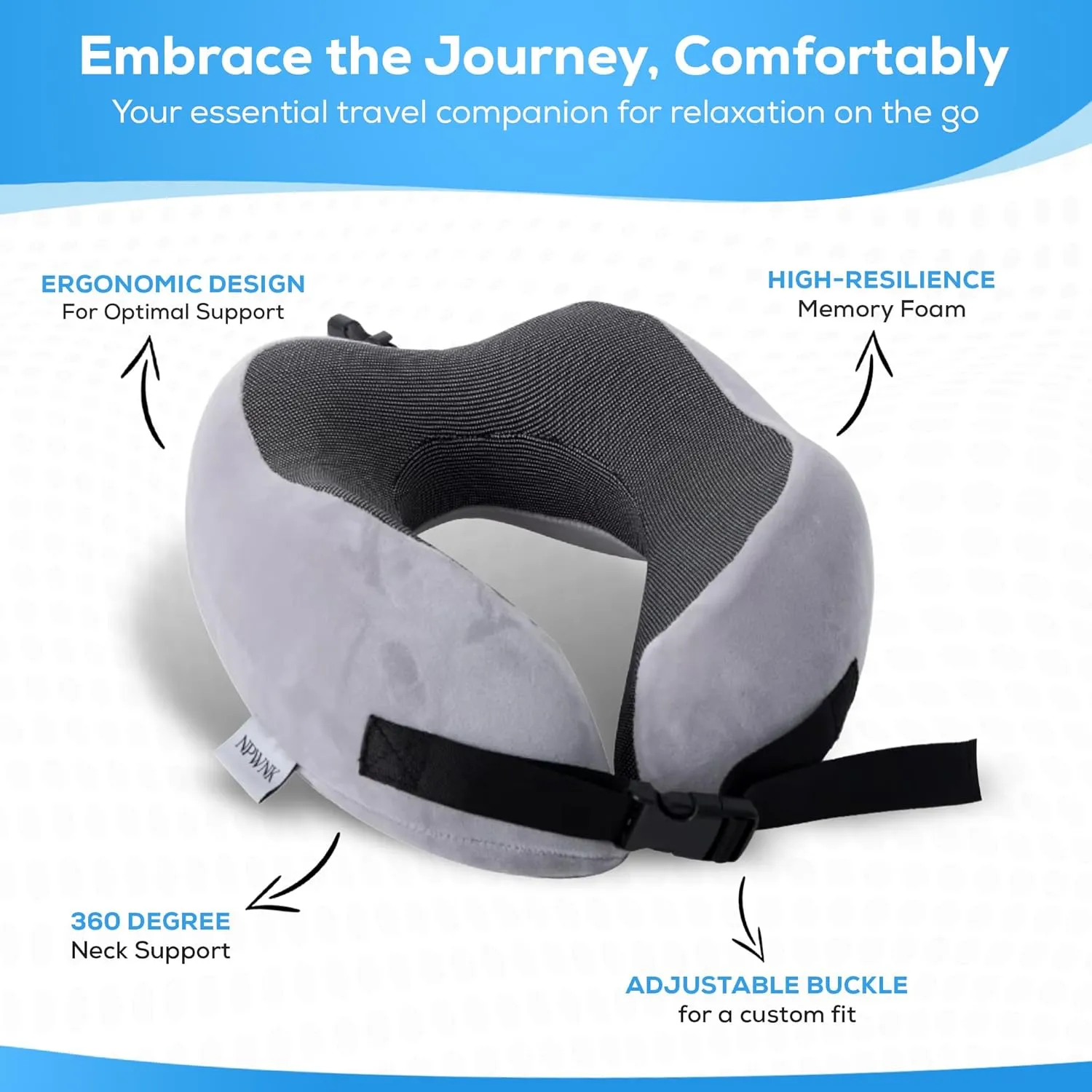 Pure Memory Foam Travel Pillow | Ergonomic Neck Pillow for Airplanes, Cars, & Home | Includes Compact Travel Bag & 3D Eye Mask for Ultimate Comfort, Ideal for Sleeping (Light Grey)