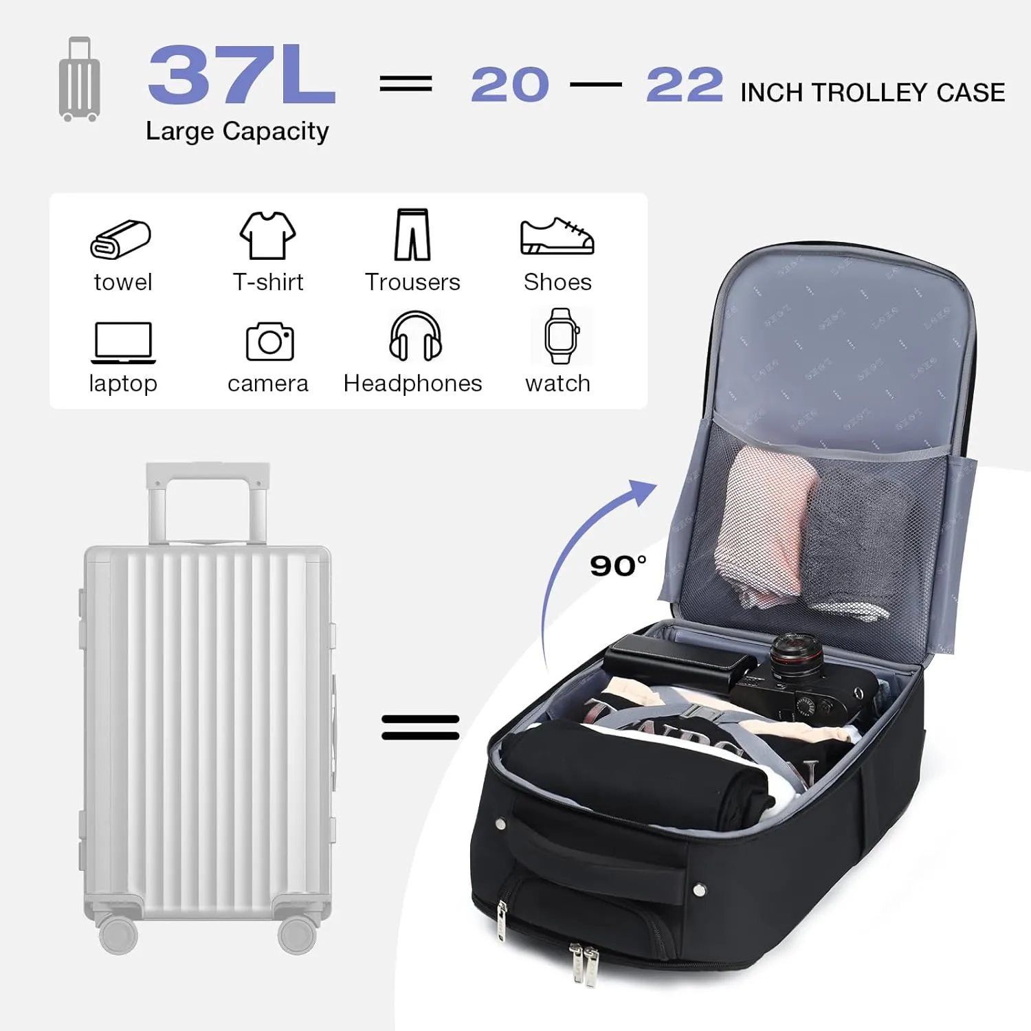 Rolling Backpack for Adults,17 Inch Waterproof Underseat Carry On Luggage, Wheeled Carry-on Luggage, Travel Backpack for Men Women Trolley Laptop Black Medium