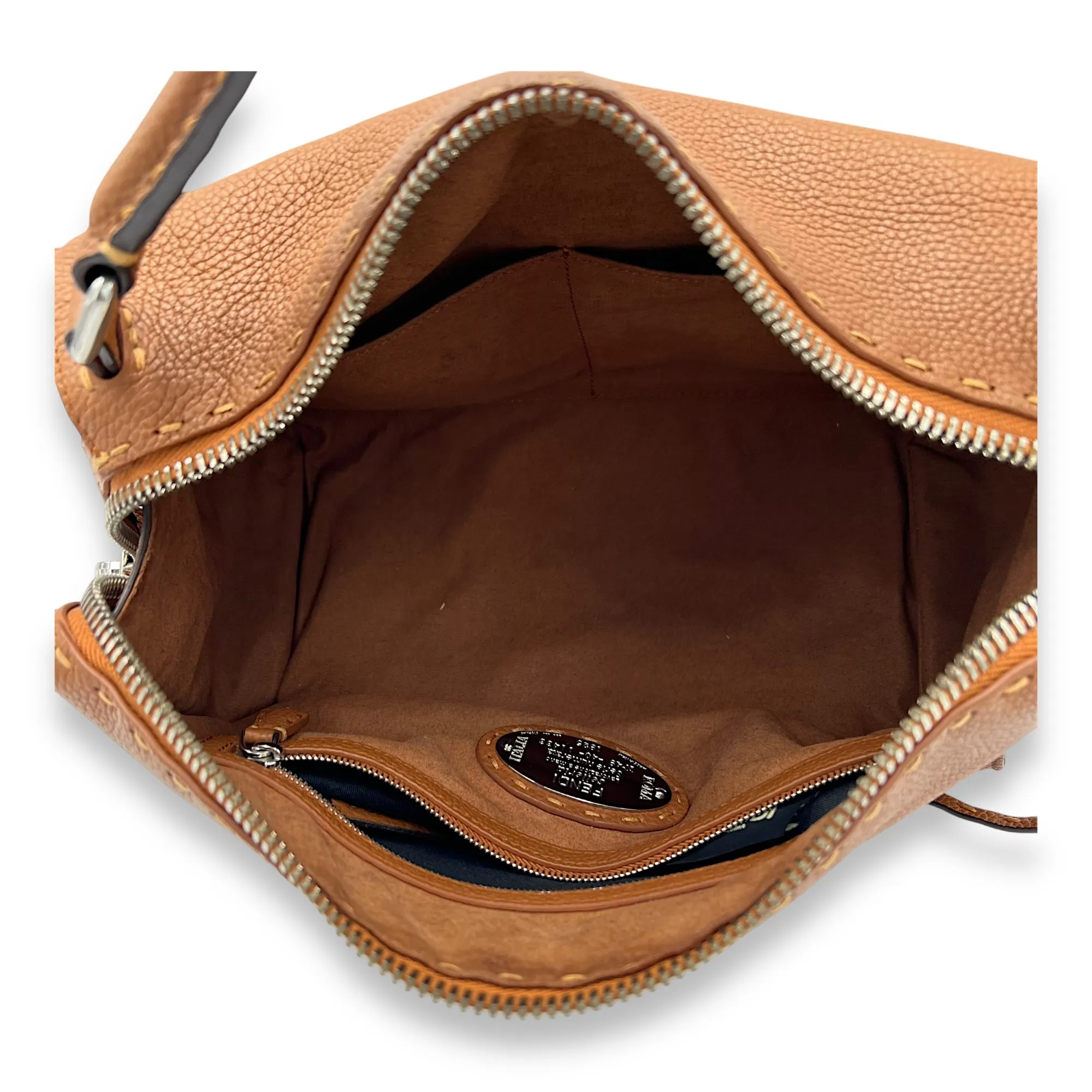 Selleria Crossbody Bag Brown in Calfskin, Silver hardware