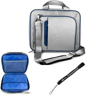 Silver Blue Smart Travel Carrying Case with Adjustable Shoulder Strap for HP SlateBook X2 10.1 inch Android 4.2 Jelly Bean OS Table and an eBigValue Determination Hand Strap