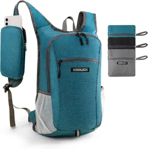 Small Hiking Backpack with Detachable Front Phone Holder, Foldable Packable Back pack with Chest and Waist Strap, Lightweight Daypack for Women Men (Blue, 15L)