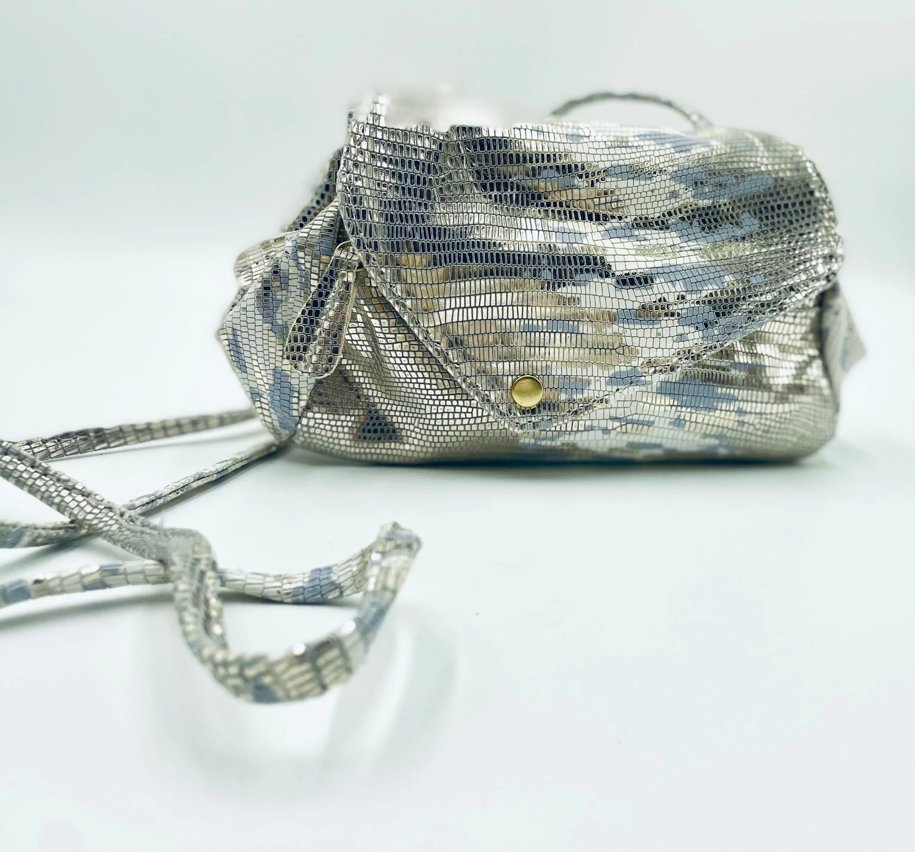 Sofia Crossbody Bag in metallic Snake gold silver white pattern