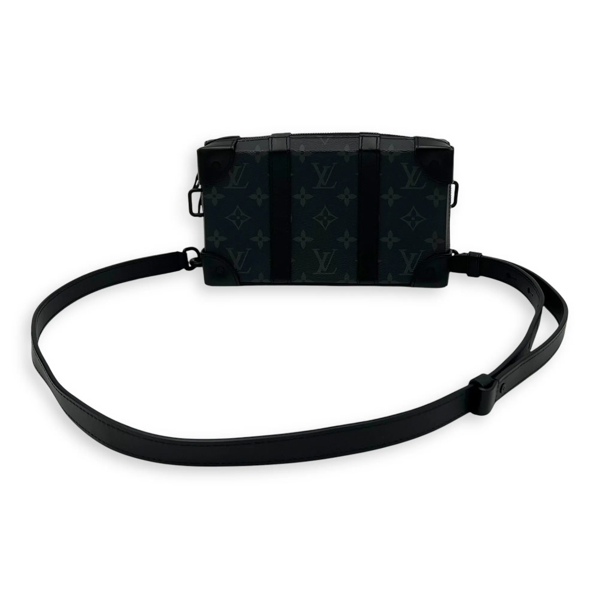 Soft Trunk Crossbody Bag Black in Monogram Coated Canvas, Lacquered Metal hardware