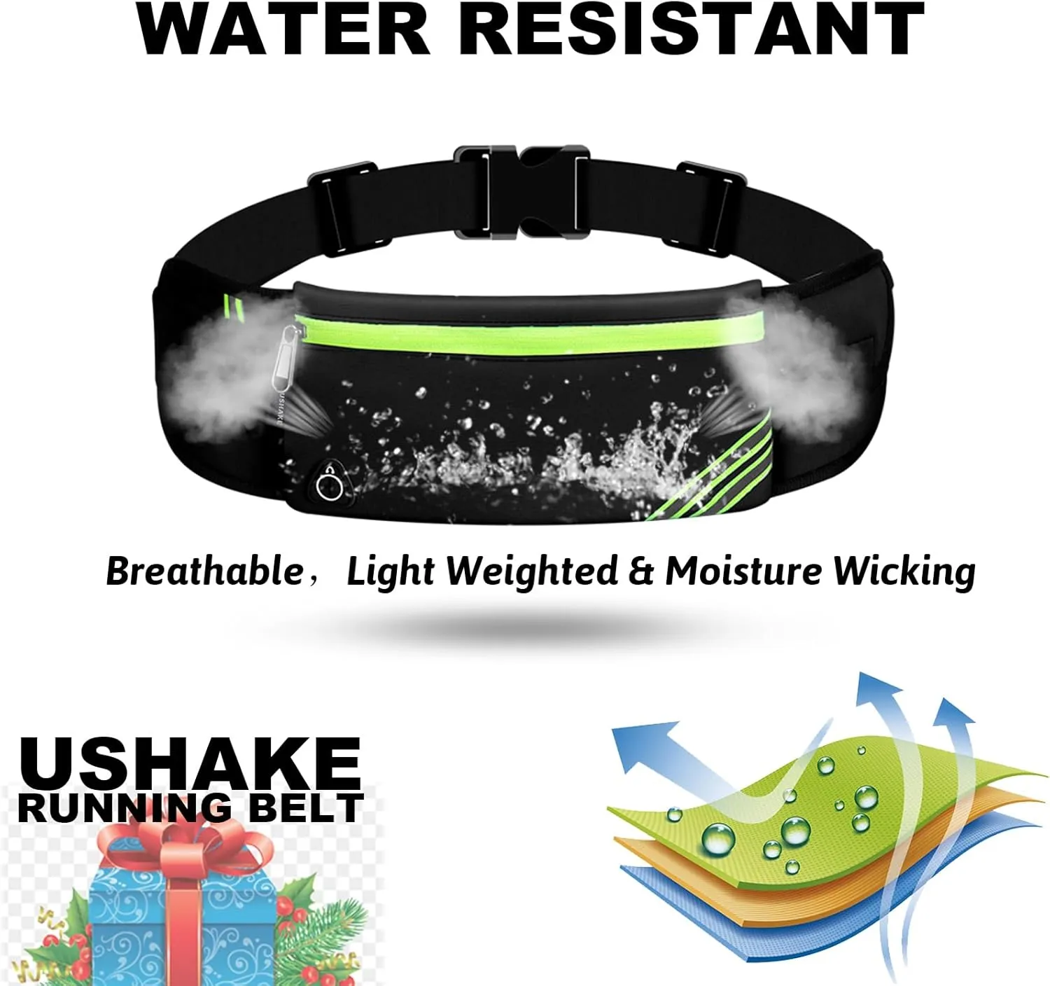 USHAKE Running Belt with Bounce-Free Pouch for iPhone and Samsung Galaxy - Ideal for Running, Walking, Cycling, and Gym Workouts