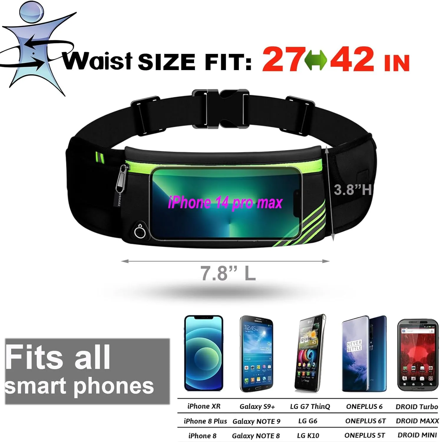 USHAKE Running Belt with Bounce-Free Pouch for iPhone and Samsung Galaxy - Ideal for Running, Walking, Cycling, and Gym Workouts