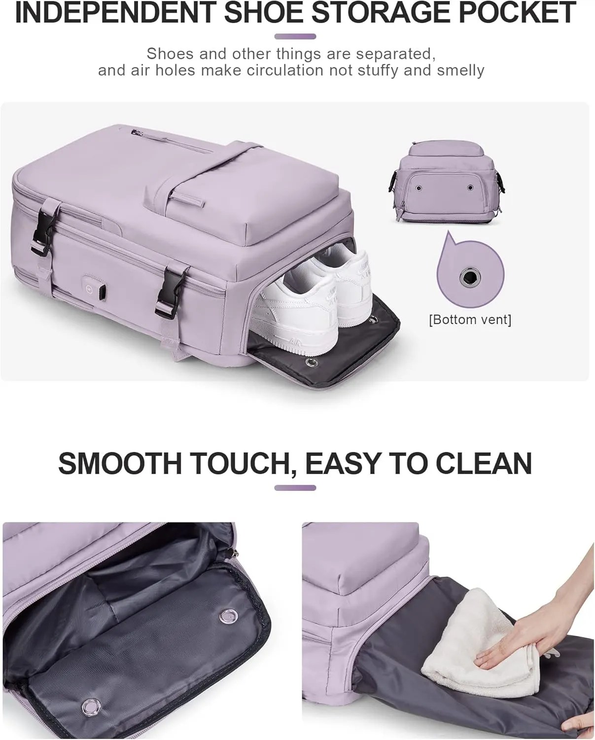 VGCUB Large Travel Backpack Bag for Women Men,Carry on Backpack,17 Inch Laptop Business Work Waterproof Backpack with Laptop Compartment,Person Item Flight Approved,Mochila de Viaje,Purple