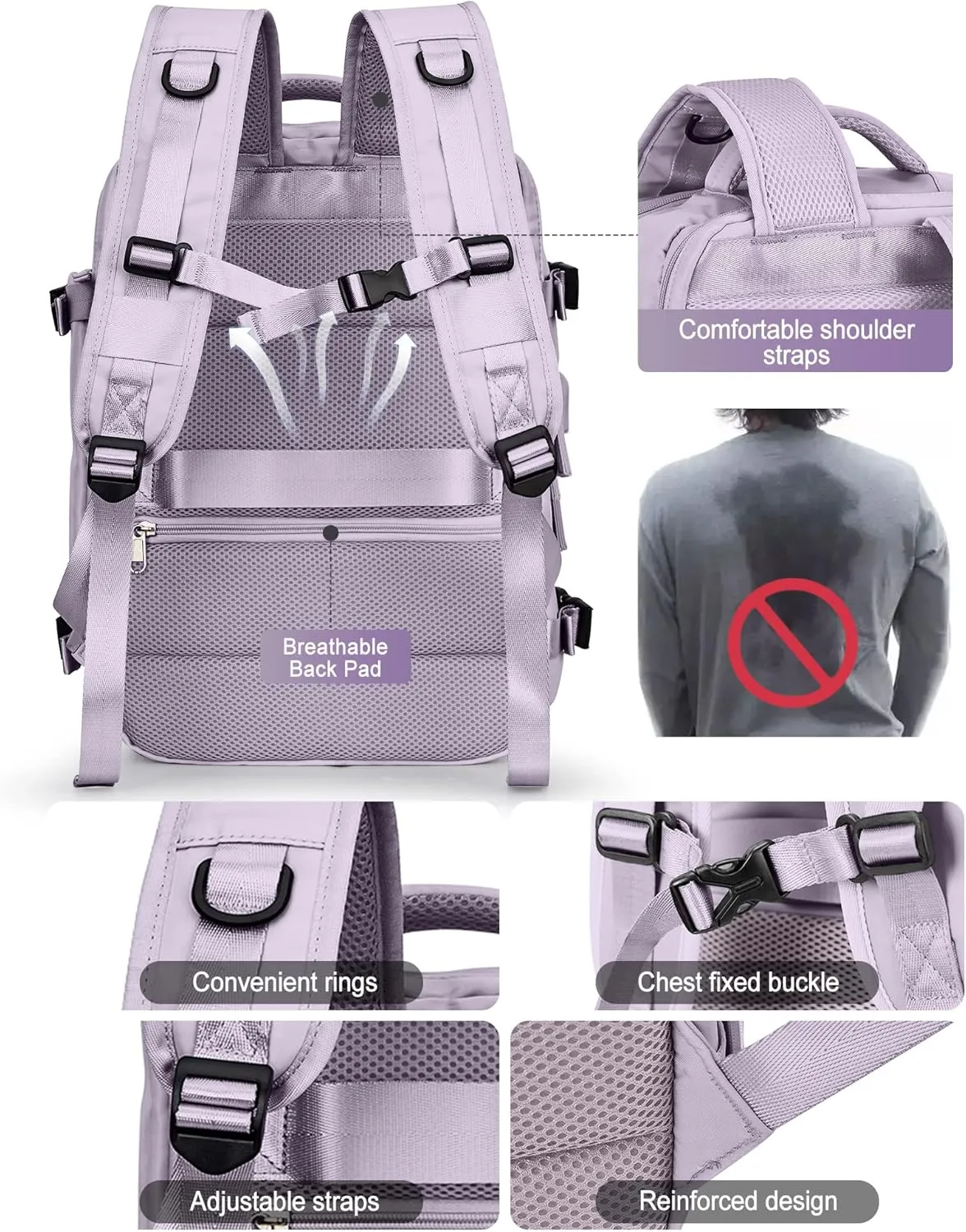 VGCUB Large Travel Backpack Bag for Women Men,Carry on Backpack,17 Inch Laptop Business Work Waterproof Backpack with Laptop Compartment,Person Item Flight Approved,Mochila de Viaje,Purple