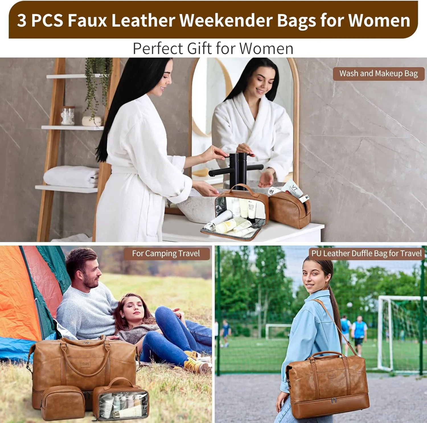 Weekender Bag, Large Travel Duffel Bag for Women, Carry on Overnight Bag with Shoe Compartment and Toiletry Bags