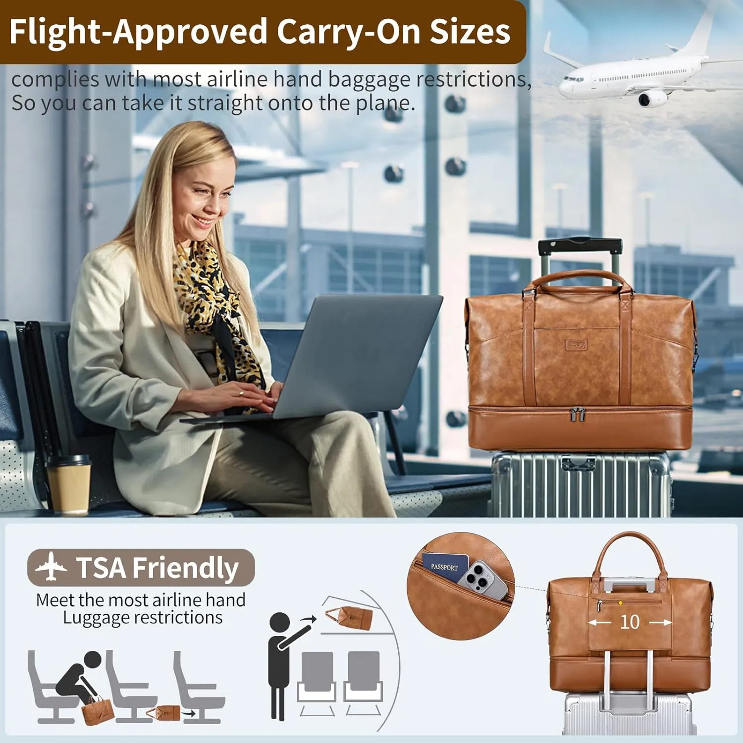 Weekender Bag, Large Travel Duffel Bag for Women, Carry on Overnight Bag with Shoe Compartment and Toiletry Bags