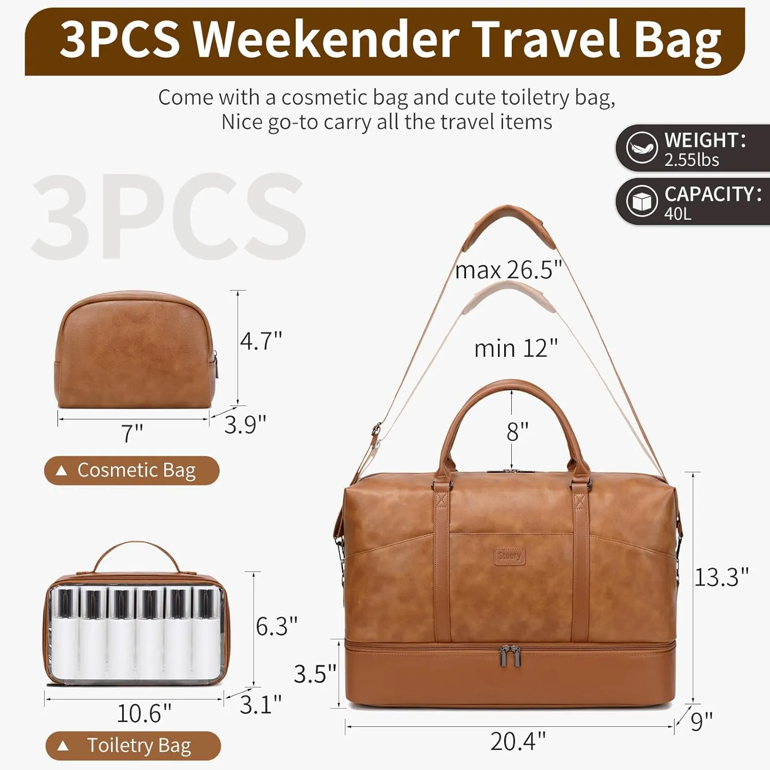 Weekender Bag, Large Travel Duffel Bag for Women, Carry on Overnight Bag with Shoe Compartment and Toiletry Bags