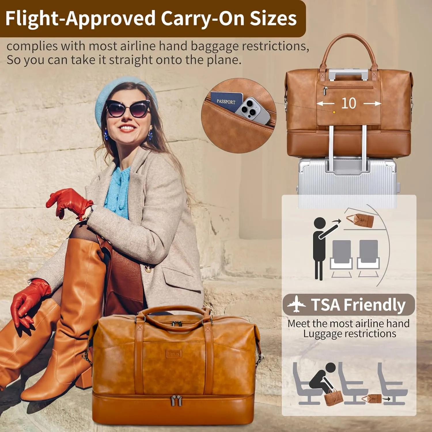 Weekender Bag, Large Travel Duffel Bag for Women, Carry on Overnight Bag with Shoe Compartment and Toiletry Bags
