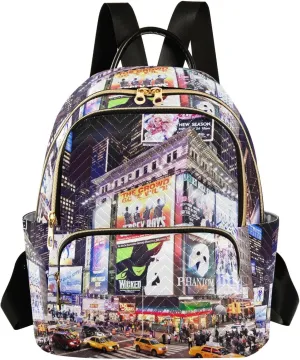 Women Backpack Times Square New York Broadway Anti-Theft Travel Backpack with Luggage Belt Lightweight Handbag Lady Purse Roomy Double Zipper Weekend Bag Everyday Use