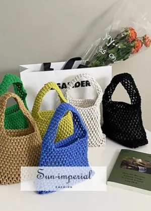Women Hollow Woven Shoulder Bag Summer Cotton Totes Bag  Beach Bag