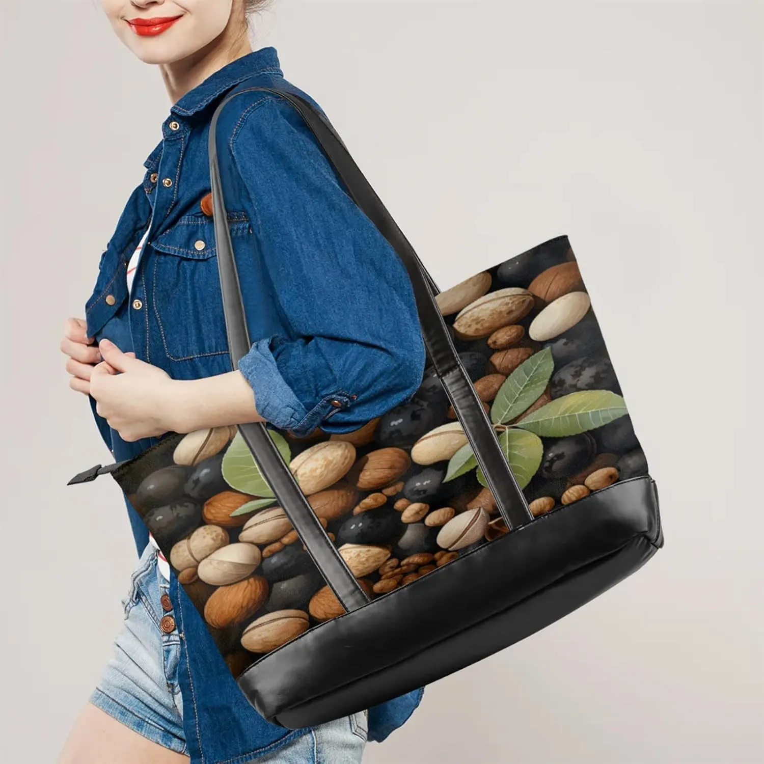 Women Tote Bag with Zipper, Shopper Handbag Travel Purse, PU Leather Laptop Tote Bags, Weekender Tote Bags