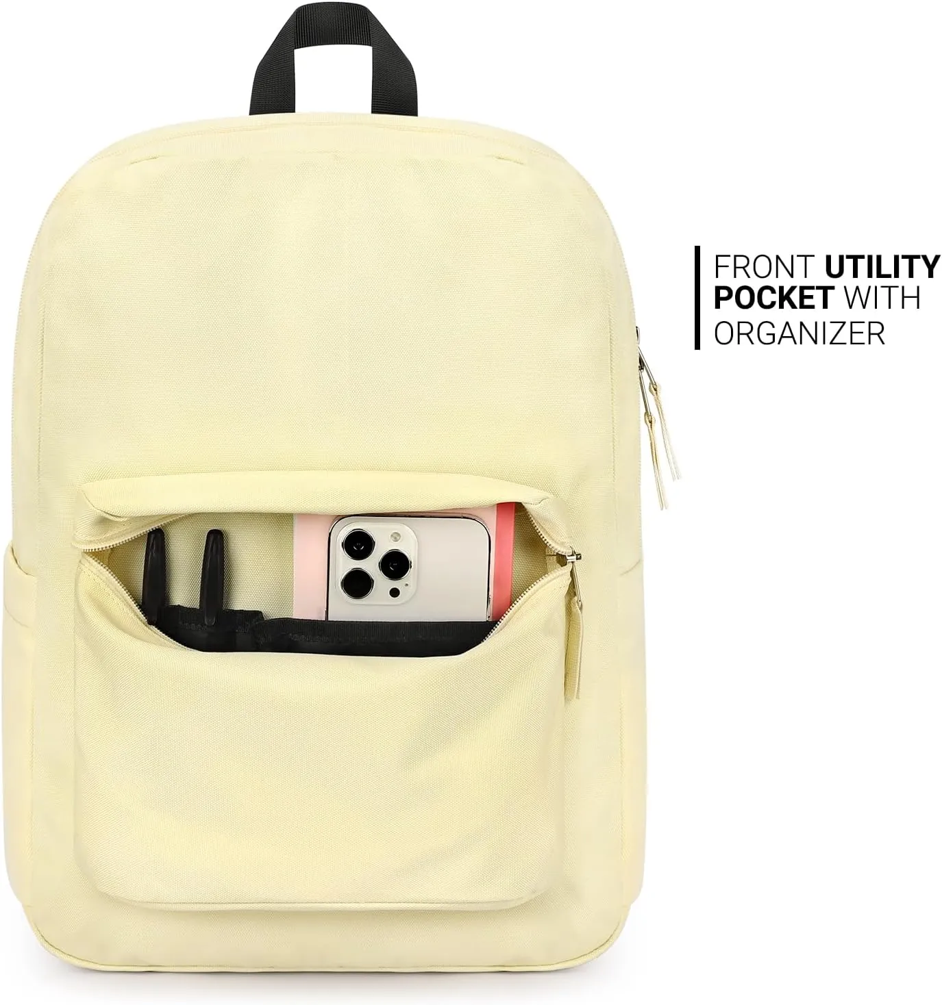 ZORFIN Simple Backpack for School Work Travel: Lightweight Bookbag for Girls and Boys - Water Resistant Backpacks for Men and Women - Beige